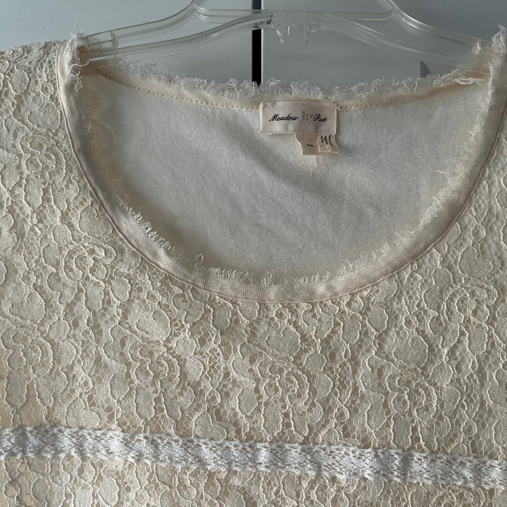 EUC Anthropologie Meadow & Rue Cream Lace, Short Sleeve, Dress XS - Picture 2 of 6